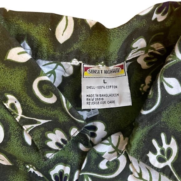 Sunset Highway Size Large 100% Cotton Green Floral Short Sleeve Hawaiian… - Picture 3 of 7